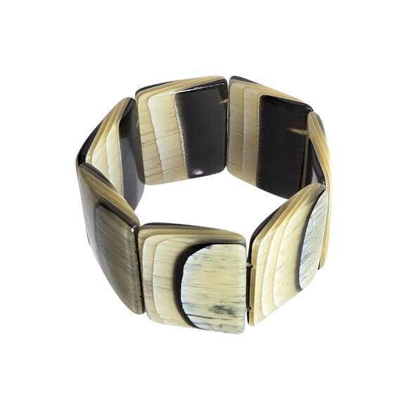 Horn Bracelet Stretch Wide Beaded Statement Elastic Bracelet - Picture 2 of 8